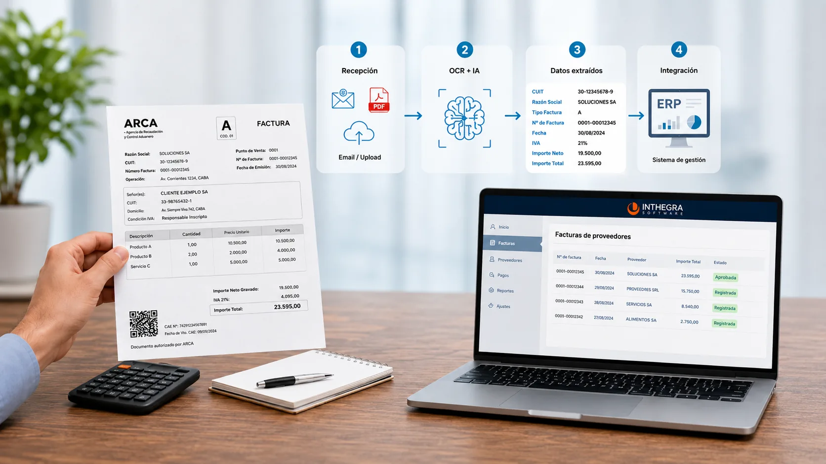 Lector de facturas con IA — recepción, OCR, extracción de datos e integración automática con el sistema de gestión — Inthegra Software
